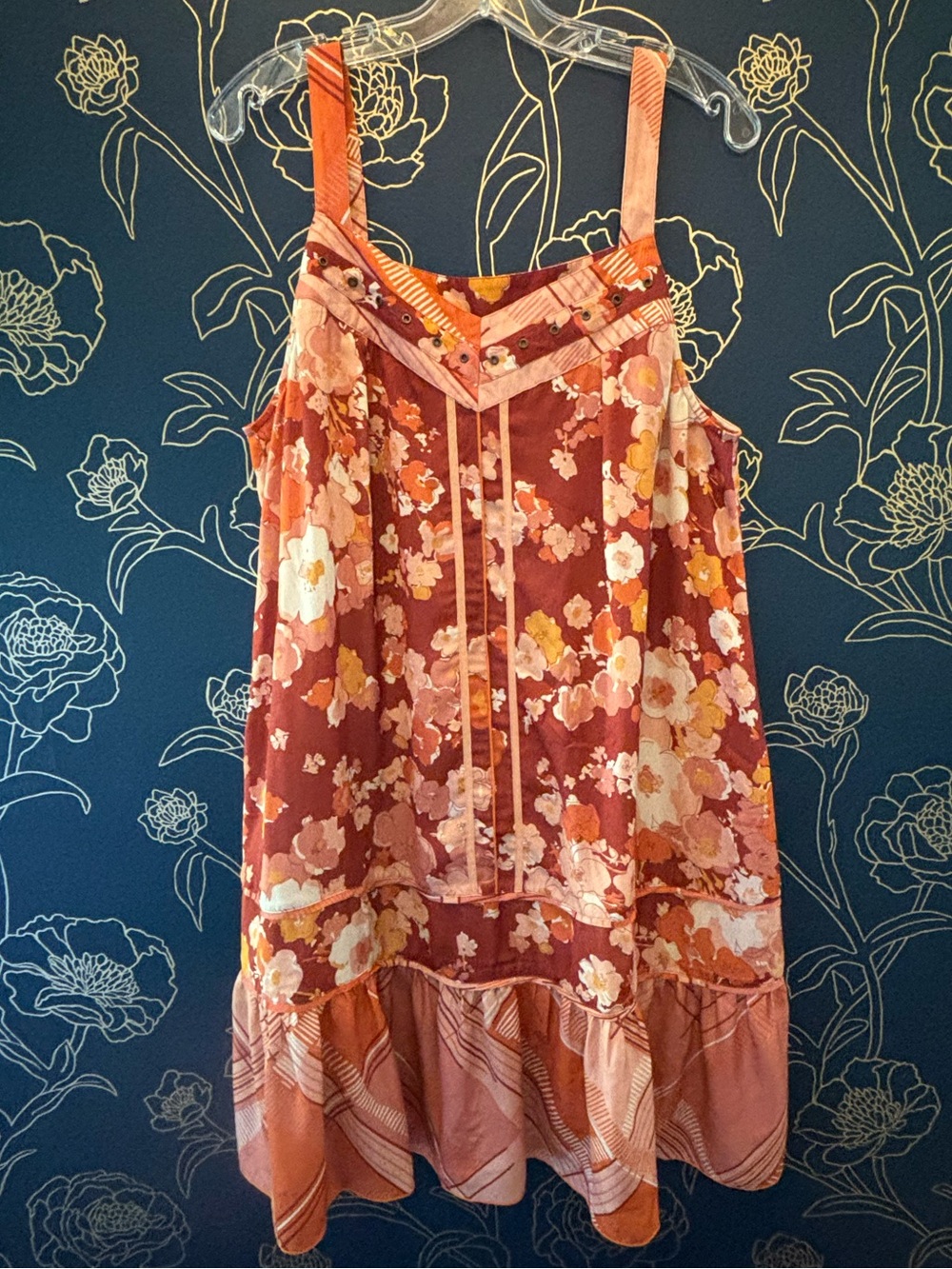 TINY for Anthropologie ORANGE mixed print MINI DRESS sundress PLAID LARGE